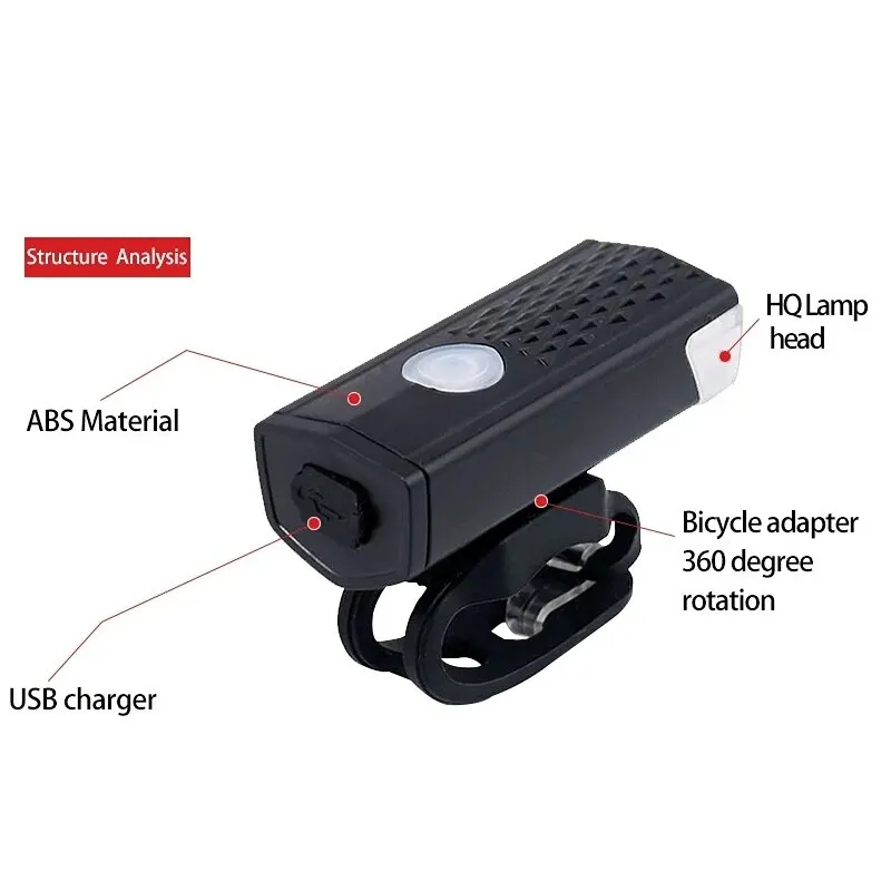 Bike Lights MTB Front USB LED Rechargeable Waterproof Mountain Bike Headlight Bicycle Safety Warning Light Cycling Accessories