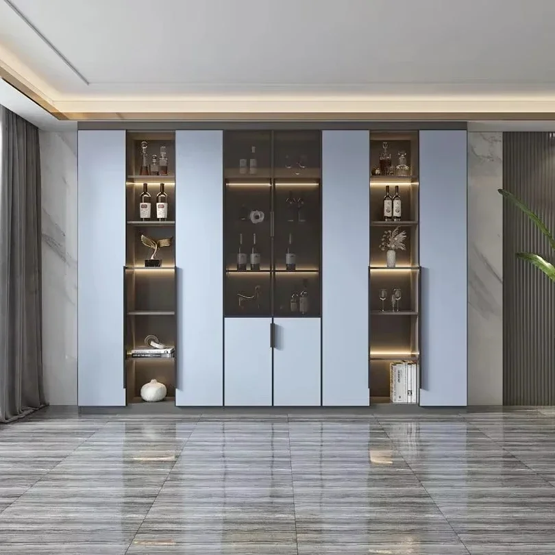 Luxury Furniture Home Living Room Wine Cabinet Bar With Glass Display Stainless Steel Cabinet