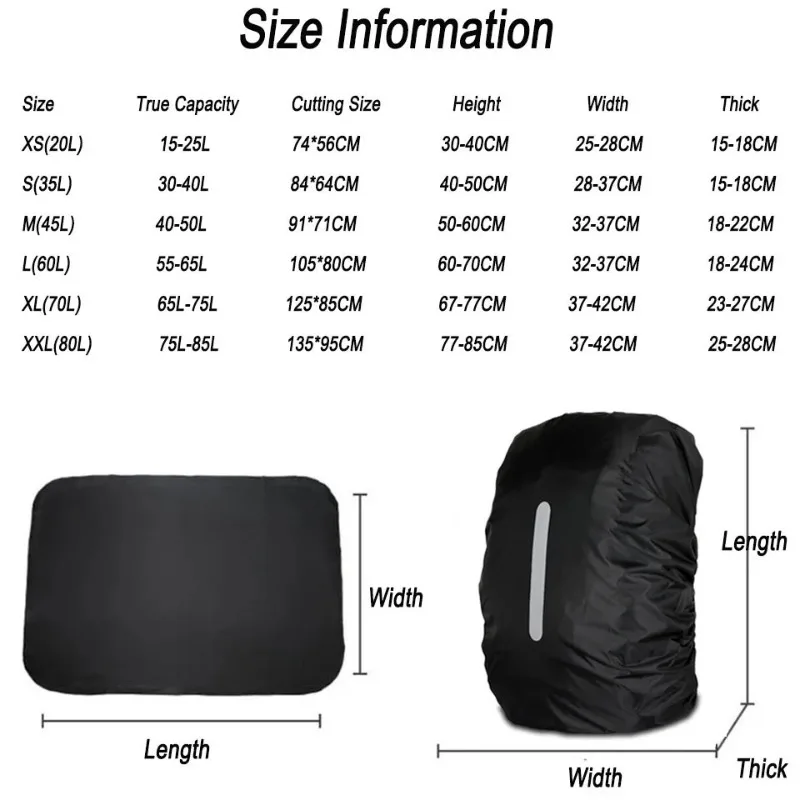 20-70L Backpack Rain Cover - Reflective Waterproof Dust Protector for Hiking/Camping,Unisex Design with Elastic Edge XS-XL Sizes