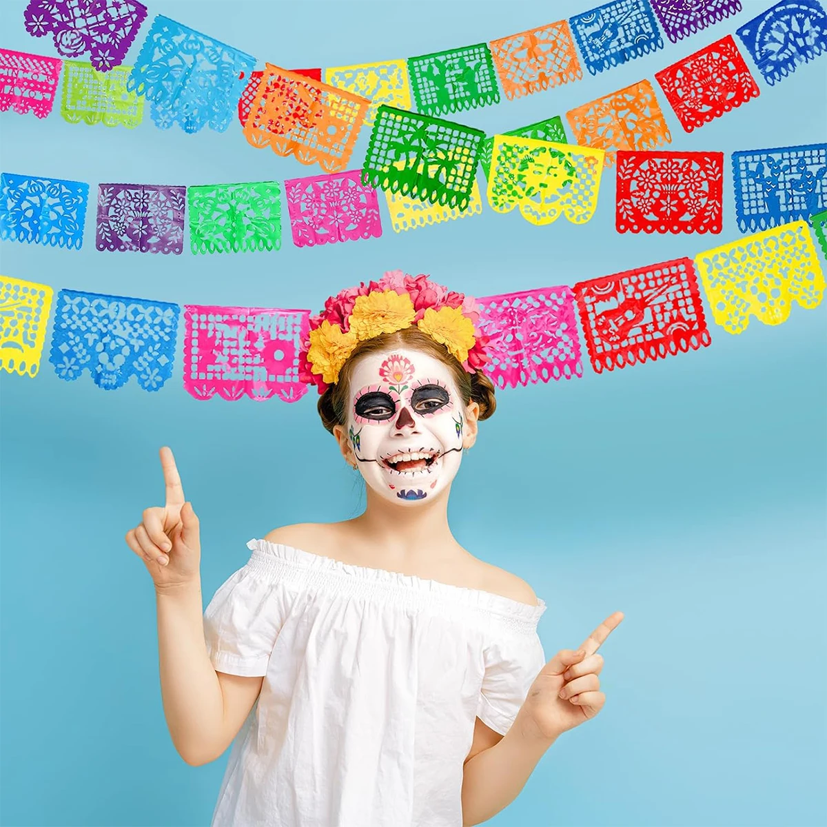 Party Decorations Mexican Theme Party Favors Decoration Pattern Square Banner Paper Flags Day of The Dead Halloween