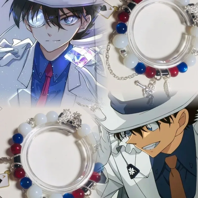 

Detective Conan Bangles for Women Kid The Phantom Thief Bracelets Blue White Beaded Bracelet Pistol Feather Pendant Anime Gift