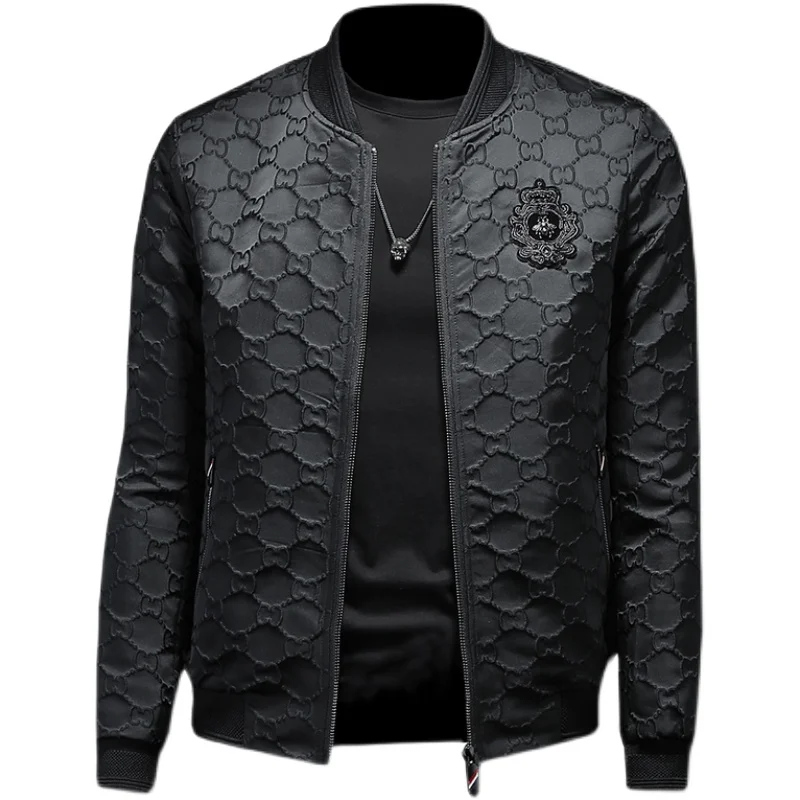 European station men's jacket fall new tide brand fashion badge embroidered baseball collar coat men's casual thin top black