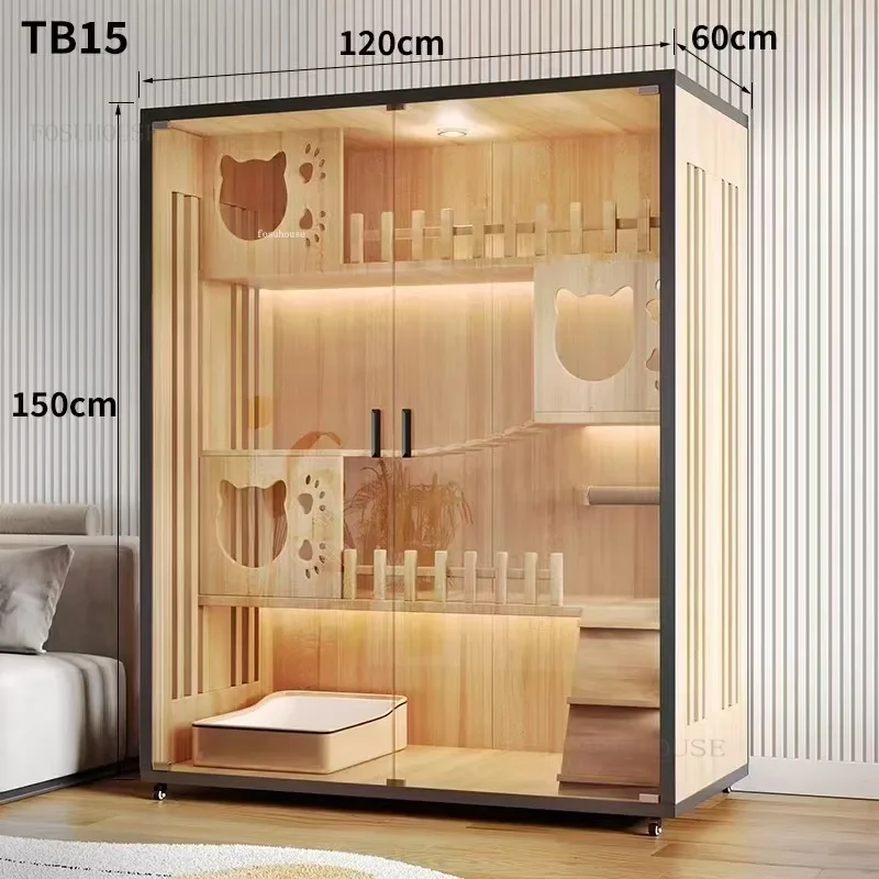 Solid Wood Cat Villa Cat Cages Home Indoor Comfortable Pet Litter House Large Free Space House Solid Wood Cabinet Pet Cage L