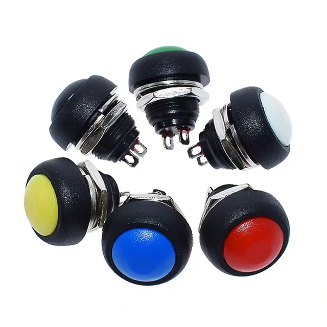 6PCS Small Button Switch Waterproof Switch Self-reset PBS-33B 12MM Red Lock-free Switch 6 Colors