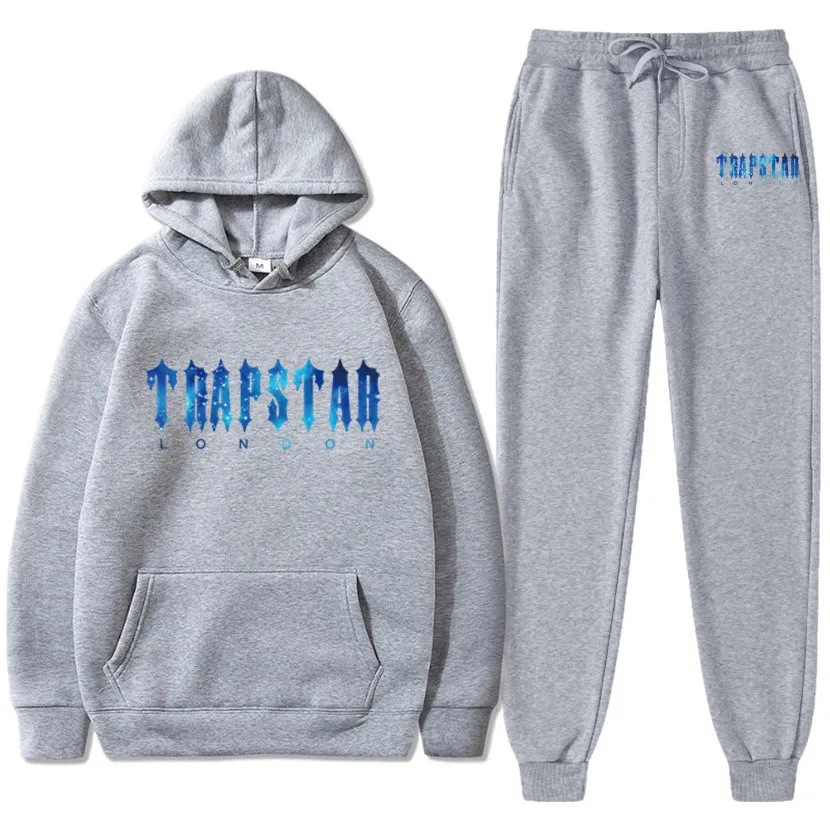 Trapstar Chenille Decoded Hooded Tracksuit Grey Black/Green Unisex Casual  Sets