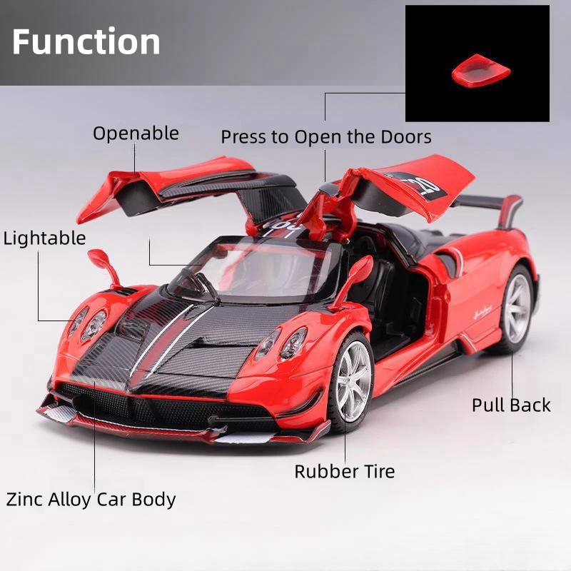 1/32 Pagani Huayra Roadster Zonda Dinastia Miniature Toy Car JKM Diecast Super Sport Model Sound & Light Collection Pull Back 4