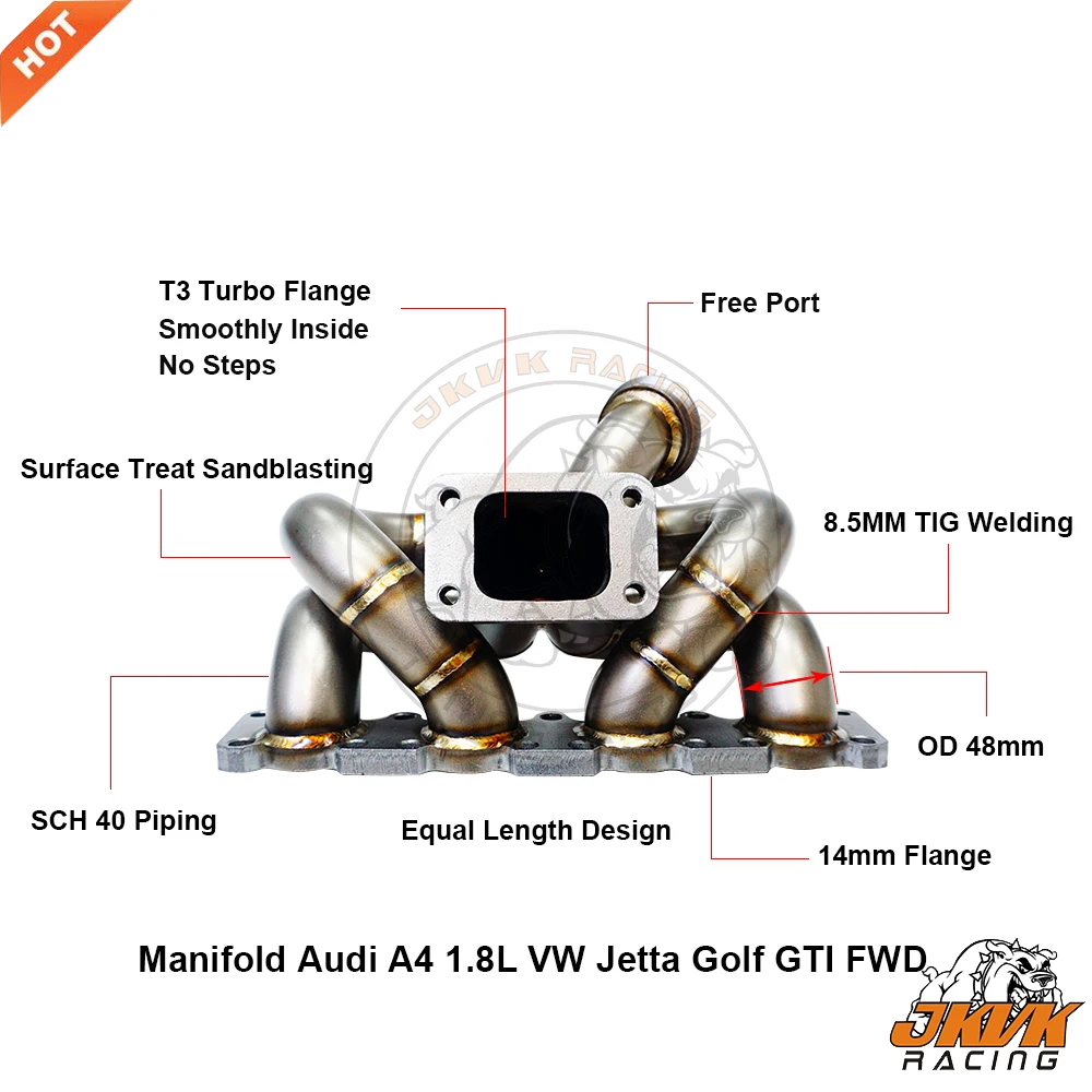 JKVK RACING 3 мм Паровая труба T3 турбоколлектор для A4 1.8L Go lf G TI FWD 1998-2005