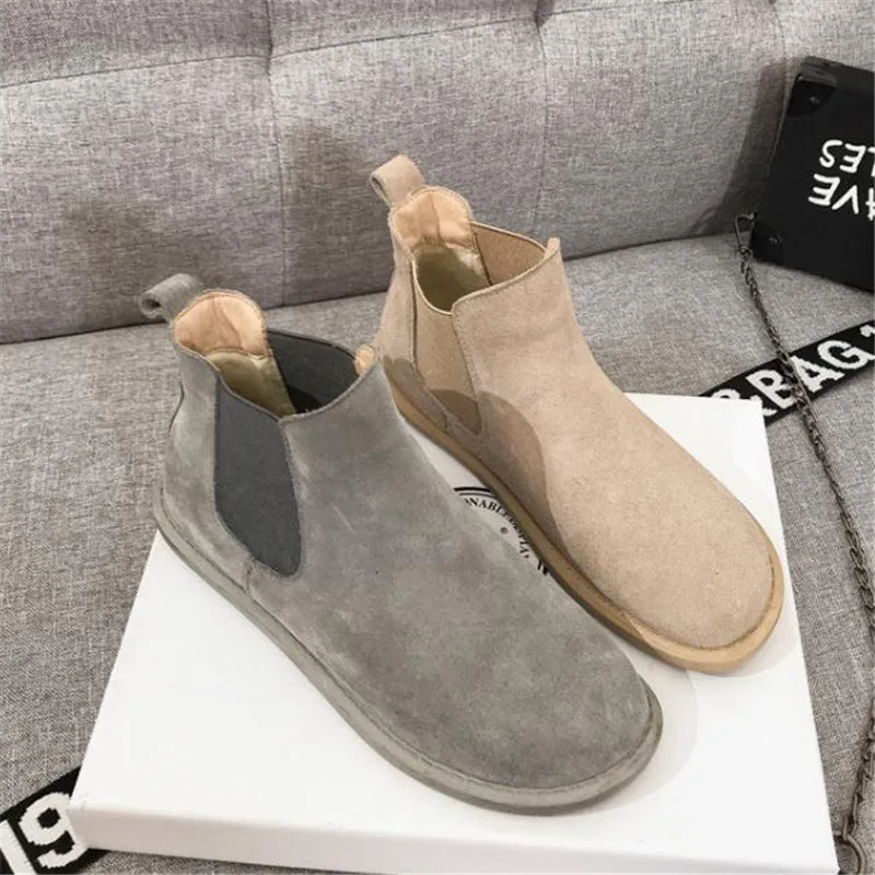 YeddaMavis Brown Leather Chelsea Boots Women Vintage Martens British Casual High Top Shoes Breathable Ankle Boots Walking Shoes