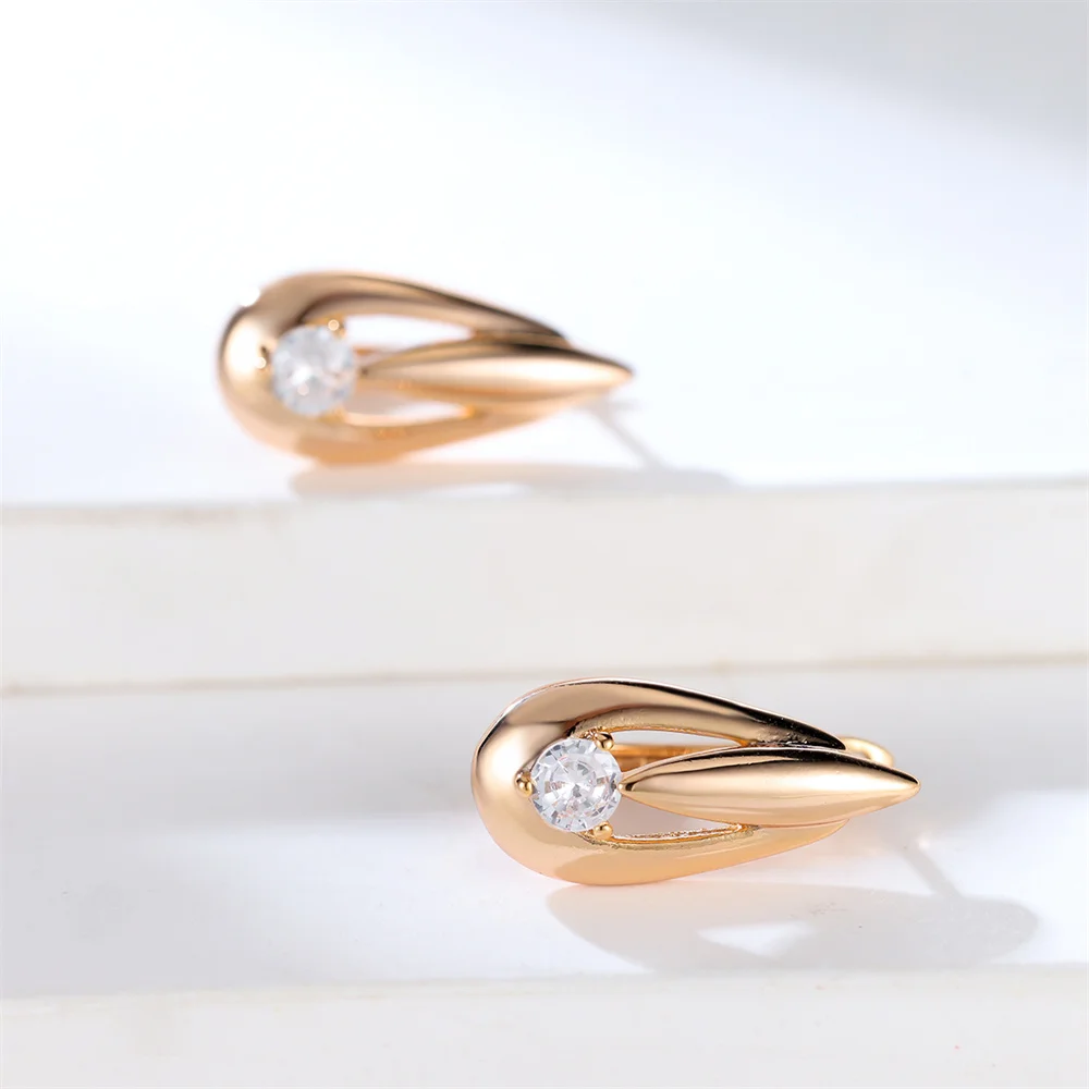 Charm Crystal Round Stone Water Drop Hoop Earrings For Women Vintage Gold Color Ear Buckle Wedding Jewelry Engagement Party Gift