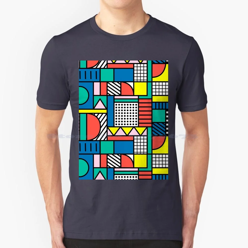 Maglietta A Blocchi Di Colore Memphis Maglietta 100% Cotone Memphis Style Memphis Group Milano Pattern 80S Strisce Geometriche Colorate A Griglia