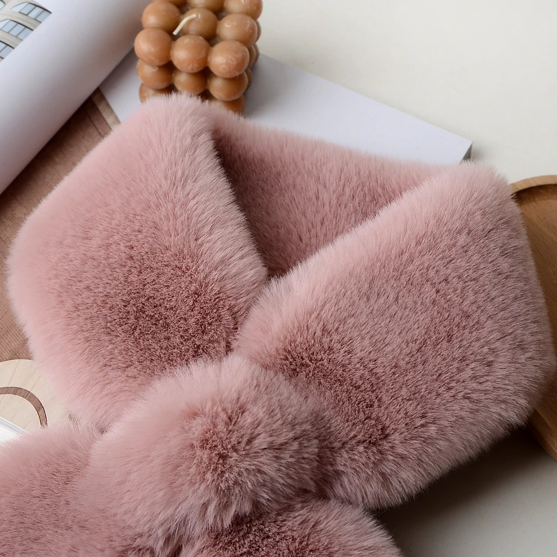 Faux Rex Rabbit Fur Scarf Male Female Winter Thickened Warm Double-sided Neck Cover Neck Protection Faux Fur Plush Scarf 6