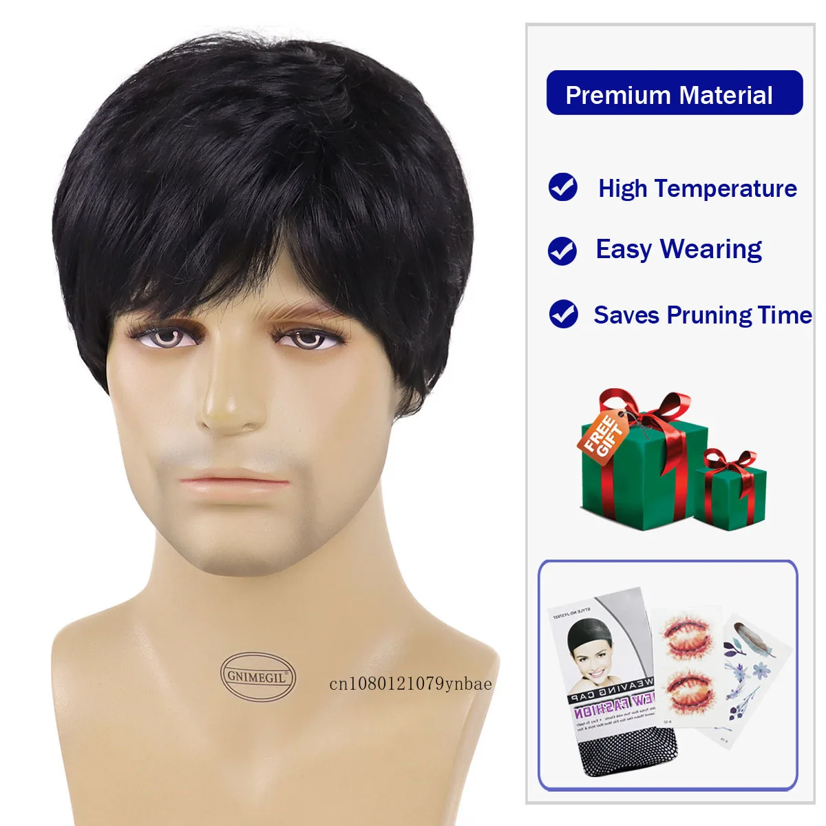 Synthetic Hair Natural Black Wigs for Men Short Haircuts with Bangs Cool Hairstyles Cosplay Wig Businessman Daddy Dark Brown Wig