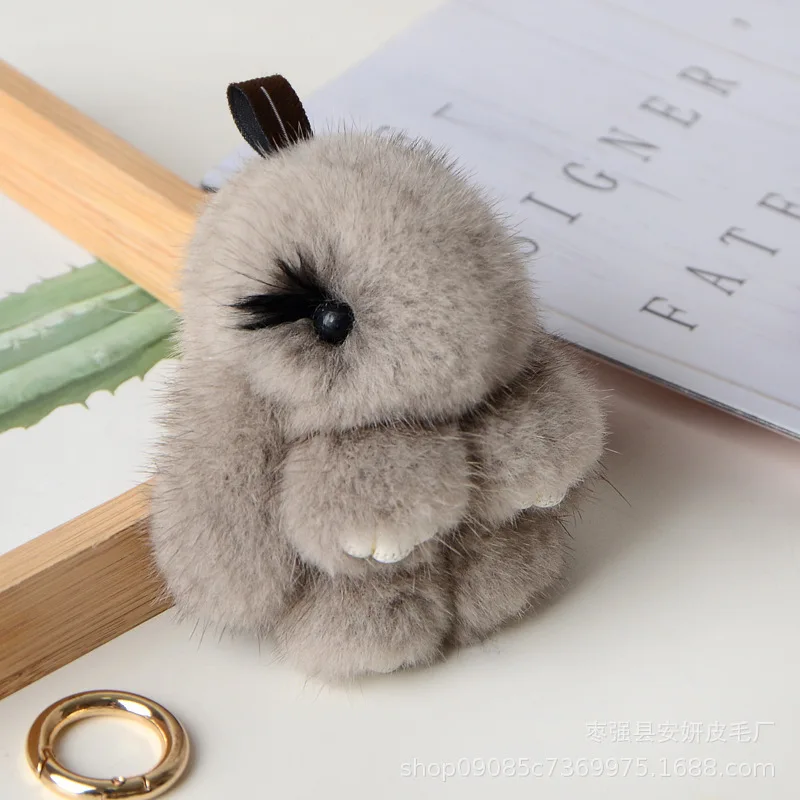 Cute Bunny Genuine Mink Fur Rabbit Keychain Bag Purse Charm Animal Lovers Pocketbook Accessory for Women Girl Gift