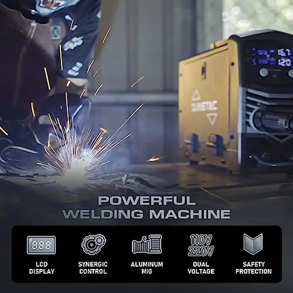 5 in 1 Dual Voltage Multifunctional Aluminum Welding Machine 200A Stick/Lift TIG/MIG/Flux MIG/Spool Gun Smart LCD Panel Synergic 6