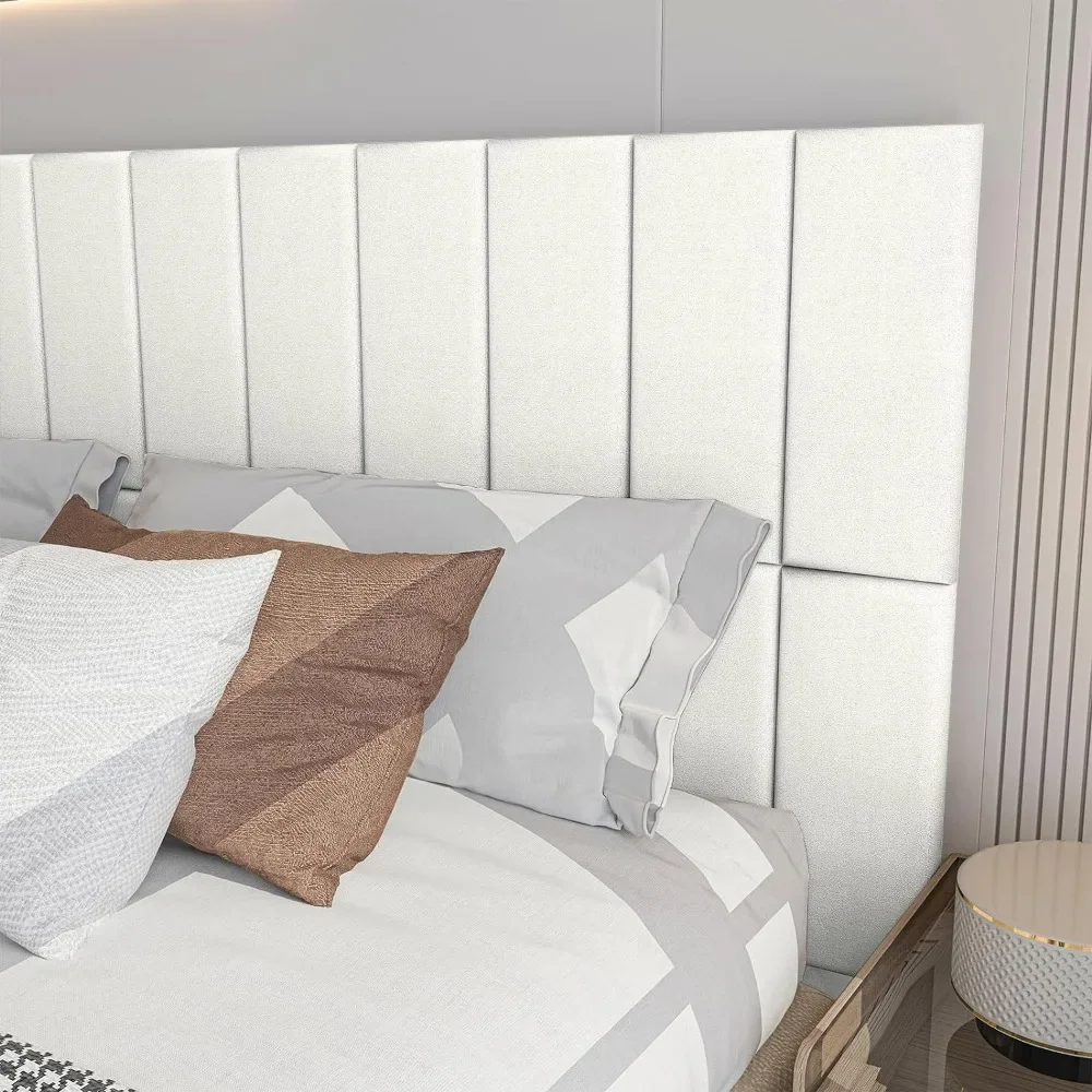 Peel and Stick Headboard for King,Full and Queen in Velvet Pearl,Pack of 12 Panels 9.84" x 23.62",Soundproof Upholstered 3D