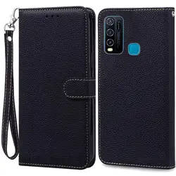 Elegant Wallet Flip Phone Case with Soft Bumper - Premium Back Cover s in Stylish Design for vivo 1938 (Black - Strap)