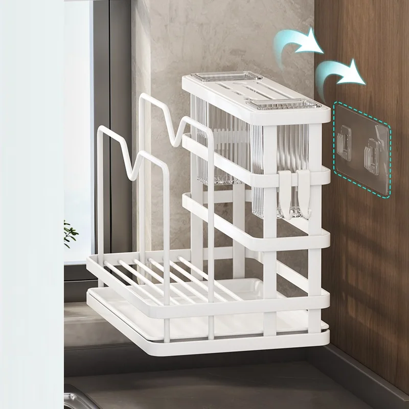 Kitchen Storage Shelf MultiFunction Kitchen Knife Stand Holder Sink Storage Rack Stainless Steel Soap Sponge Holder Towel Rack 3