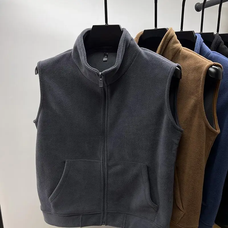 Double-Sided Fce Zipper Jaet Thiened Svel Stand Collar Men's Vest Autumn Winter Warm Casual Faion  Color
