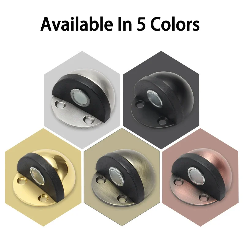 1PC Stainless Steel Magnetic Door Stopper Punch-free Door Touch Magnetic Suction Rubber Semi-circle Anti-collision Stops
