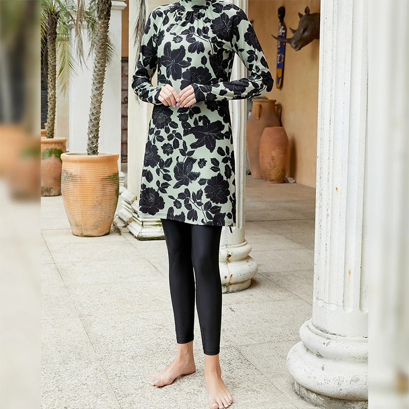 New burkini Muslim women's swimwear Arabian patchwork flower print beach cover surfsuit diving three-piece swimsuit