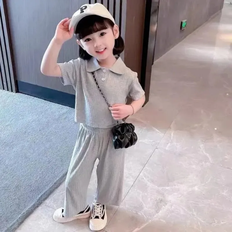 Girls Summer Clothing Suit Children Short-Sleeved Polo Shirt Wide