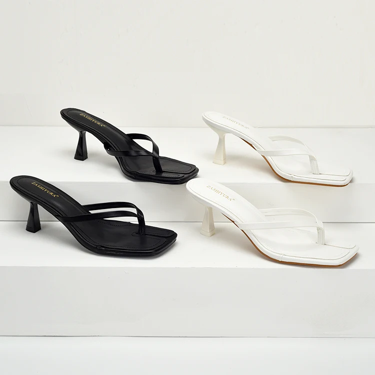 

Square Toe Thin Heels Slippers Soft Shoes Woman 2024 Pantofle Low Rubber Flip Flops Heeled Mules Comfort New Hawaiian High Slide