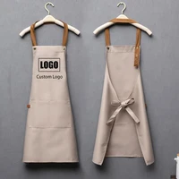 Customized Embroidery Print Logo Signature Waterproof Kitchen Home Chef Baking Clothes With Pockets Adult Bib Waist Bag Aprons 1