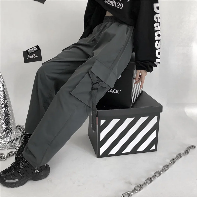 slacks Punk Harajuku Straight Harajuku all match Trousers High Waist Big Pockets Cotton Cargo Loose Hip Hop High Joggers Women Pants khaki pants