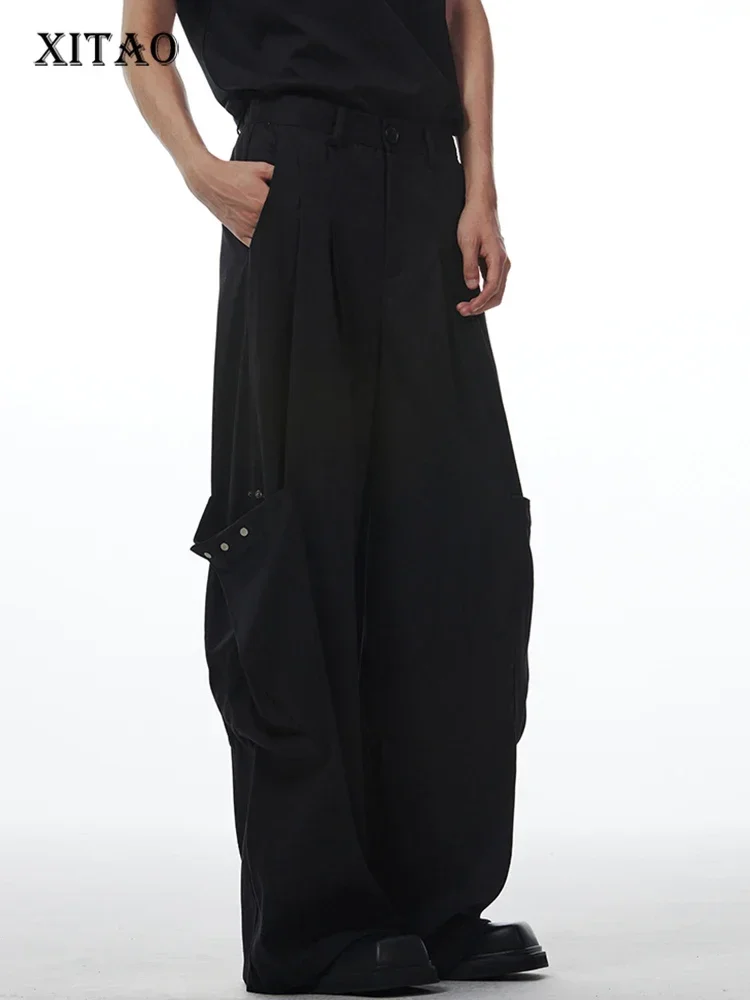

XITAO Loose Casual Full Length Black Pants Elastic Waist Simplicity Personality 2023 Autumn Women New Wide Leg Pants DMJ3157