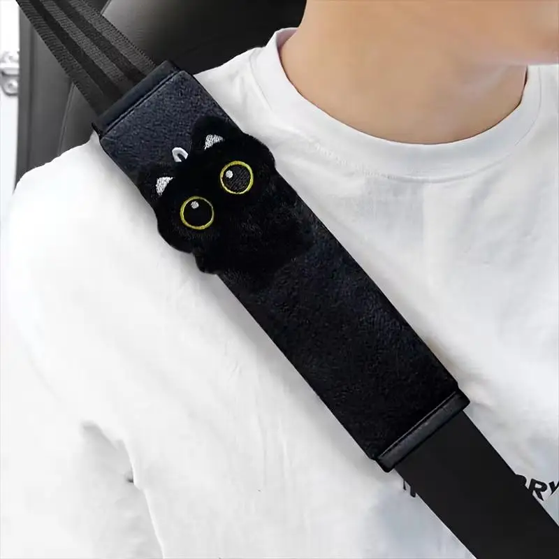 검은 고양이 자동차 안전벨트 어깨 보호 패드 부드럽고 편안한 안전 스트랩 쿠션 자동차 인테리어 장식 액세서리