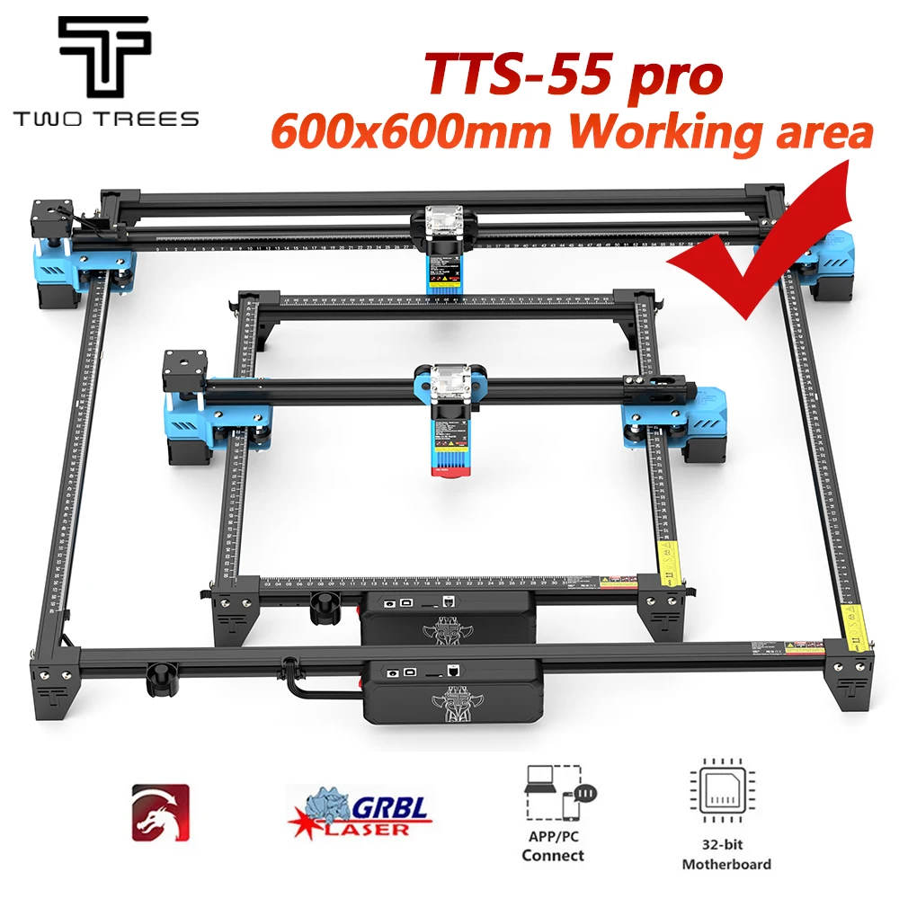 

TWO TREES 600x600mm TTS-55 40W Laser Engraver With APP Wifi Offline Control Laser Engraving Machine 450±5nm CNC Cutting Machine