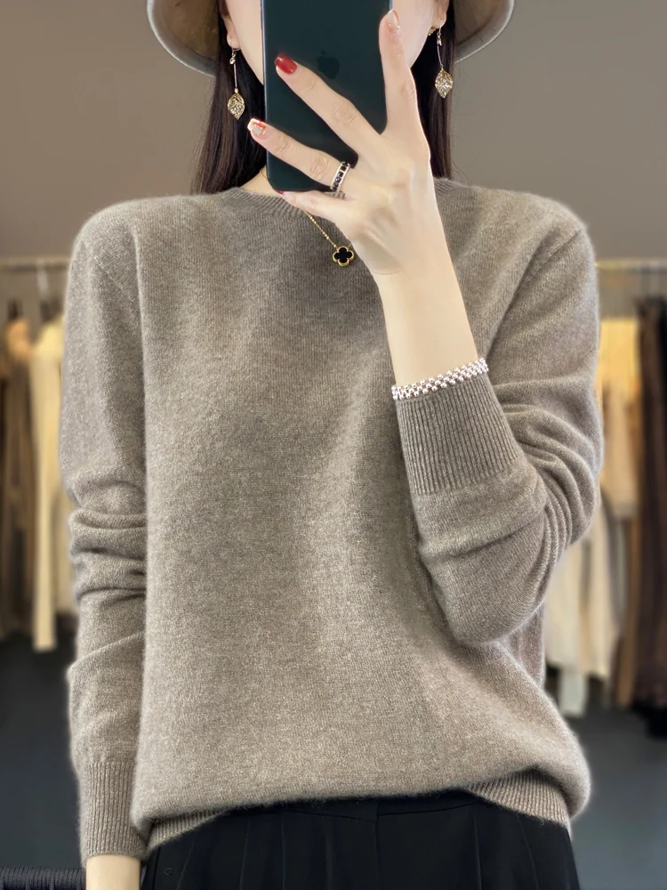 Autumn Winter Women Clothing Pullover New Fashion 100% Merino Wool Sweater Cashmere Tops Basic O-Neck Long Sleeve Knitwear - Image 5