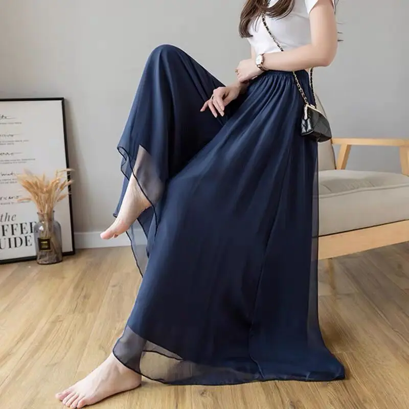 Women pants high waist summer white chiffon wide leg pants korean fashion loose soft breathable trousers Large size women pants