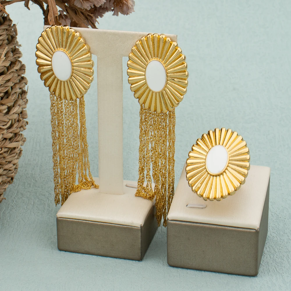 Italian 18k Gold Plated Earrings and Ring Set Red Zircon Luxury Dubai Rectangle Jewelry Set for Women Weekend Party Wedding Gift