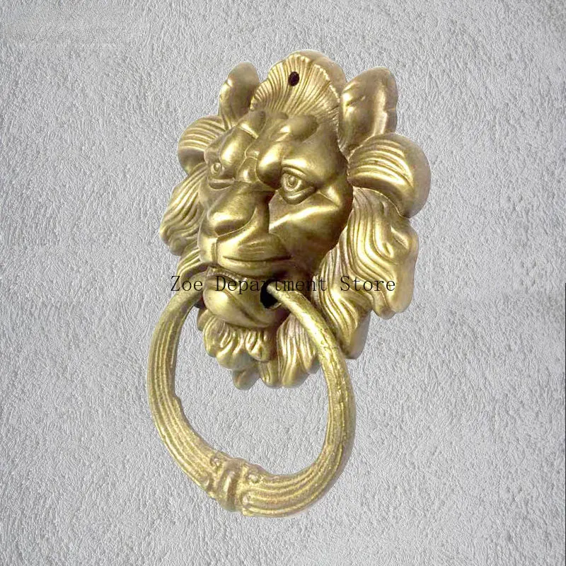Vintage Latão Casting Lion Head Knocker Villa de Madeira Maciça Pátio Portão Anel Maçaneta Puxa Botão Decoração