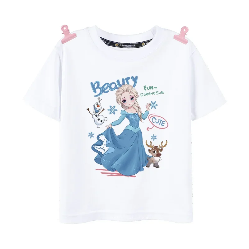 

Disney Cartoon Princess Elsa 3-14 Years Kdis T-Shirt Joint Ruby Surrounding Boy Girl Short Sleeve Children Summer Tshirt Women