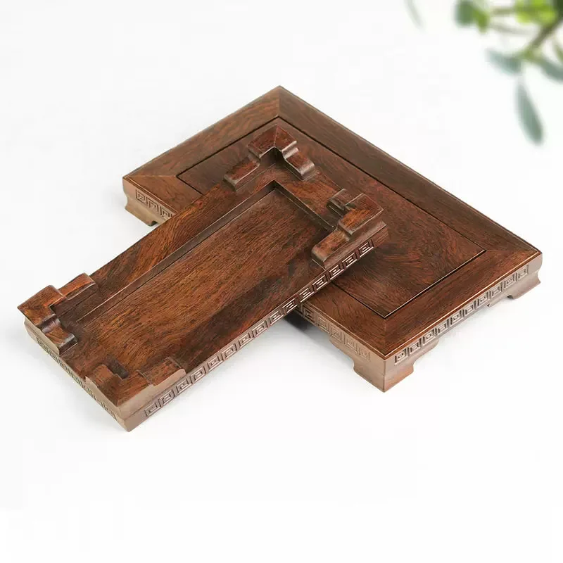 Rectangular Wooden Base, Square Vase, Solid Wood Stone Ornaments, Mahogany Buddha Base