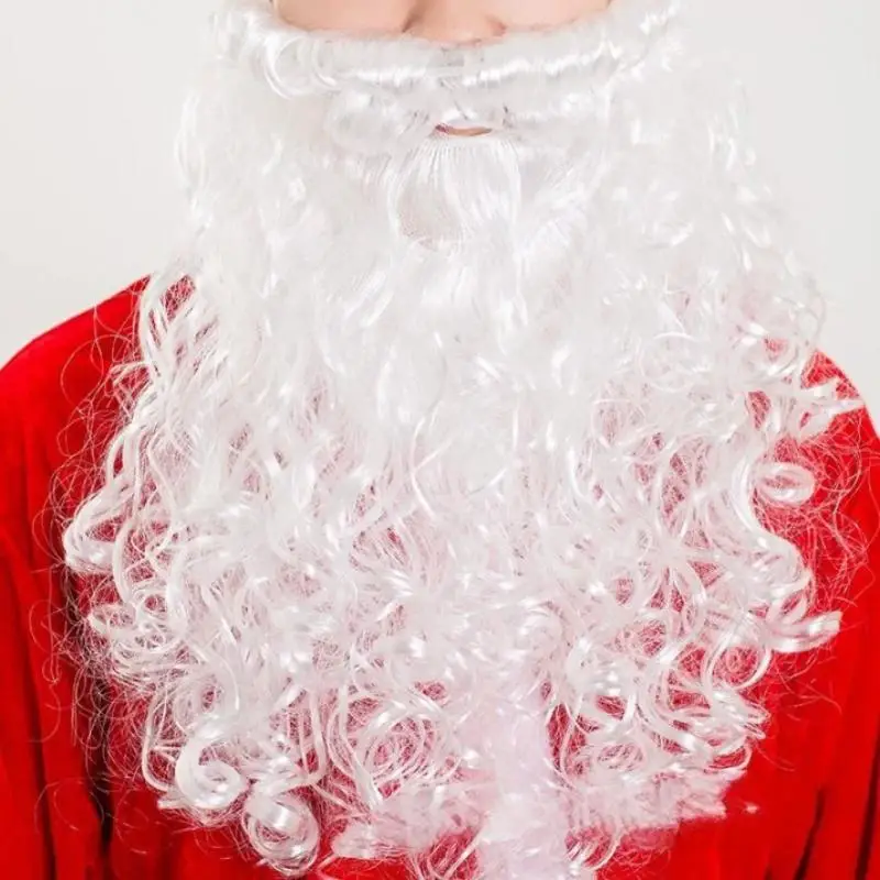 1Pcs Christmas Theme Dress Up Accessory White Santa Claus Beard Adjustable Fake Curly Costume Prop Holiday Party Supplies