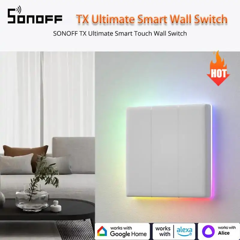 Sonoff Tx Ultimate Smart Wall Switch Full Touch Access Led Light Edge Telecomando Ewelink Multi-Sensoriale Tramite Alexa Google Nuovo