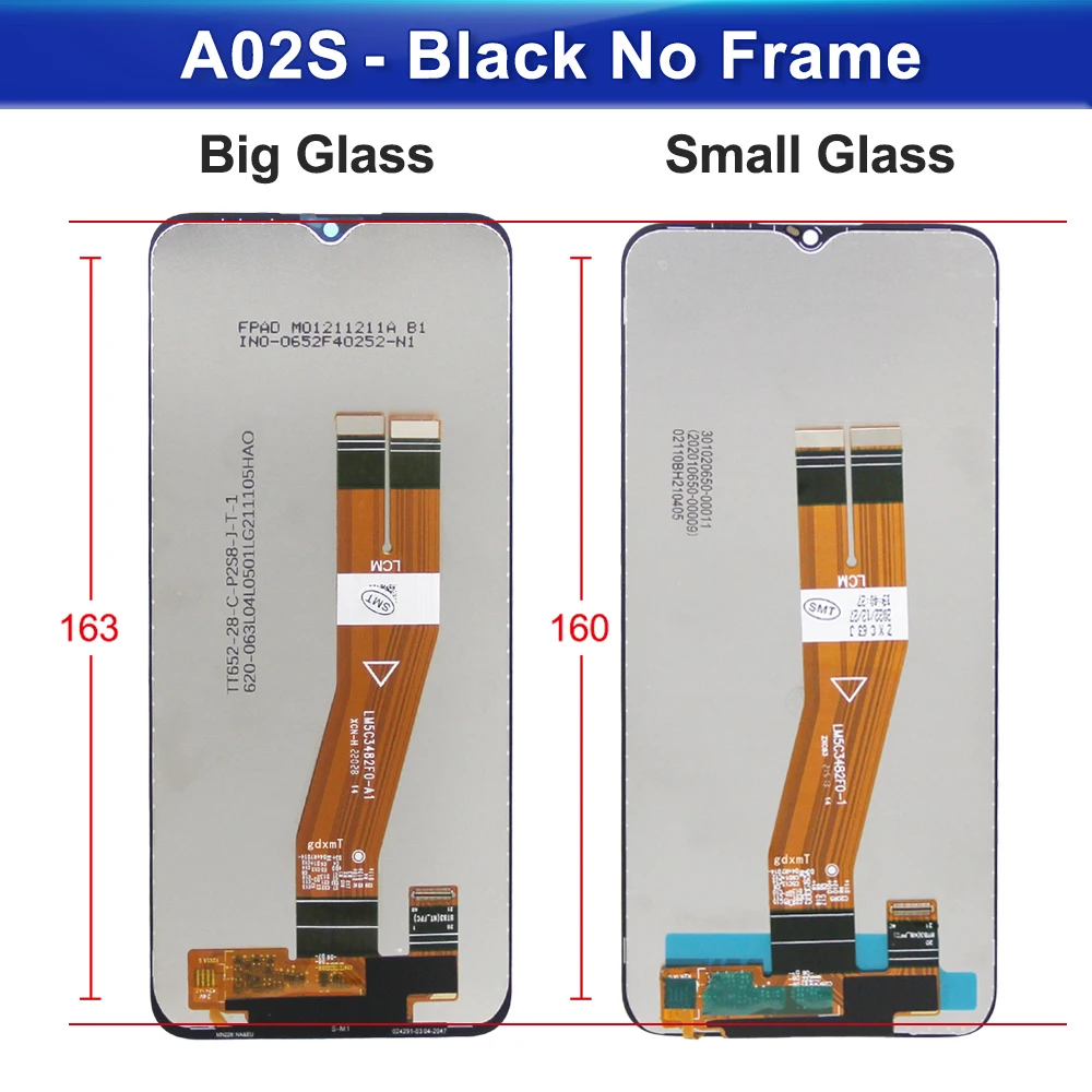 프레임 포함 LCD 터치 스크린 디지타이저 디스플레이 교체, 삼성 A02S 디스플레이 SM-A025F DS, 6.5 인치 LCD
