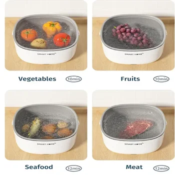 Ultrasonic Fruit and Vegetable Washing Unit Electric Fruit Strainer Set Large Capacity Vegetable Fruit Washing Soaking Basket 6