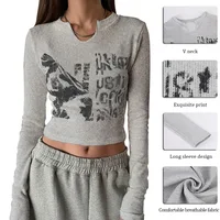 Long sleeve Cropped Top Grunge Clothes Vintage Letter T-shirt Aesthetic Clothes Korean Style Chic Slim Autumn y2k Top Streetwear - Image 4