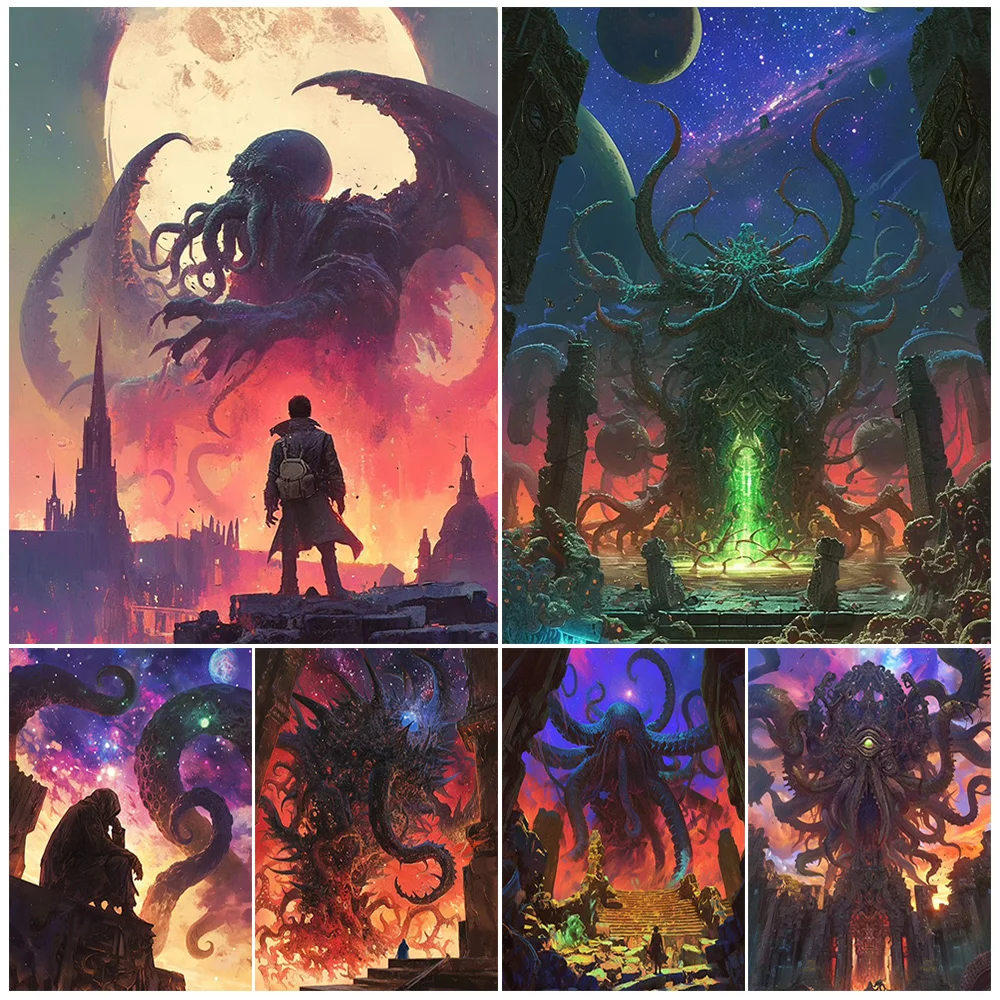 

Cthulhu Mythological Creatures Under The Void,Gothic Wall Art,Canvas Painting,Great Old One,Fantasy Art Poster Print Home Decor