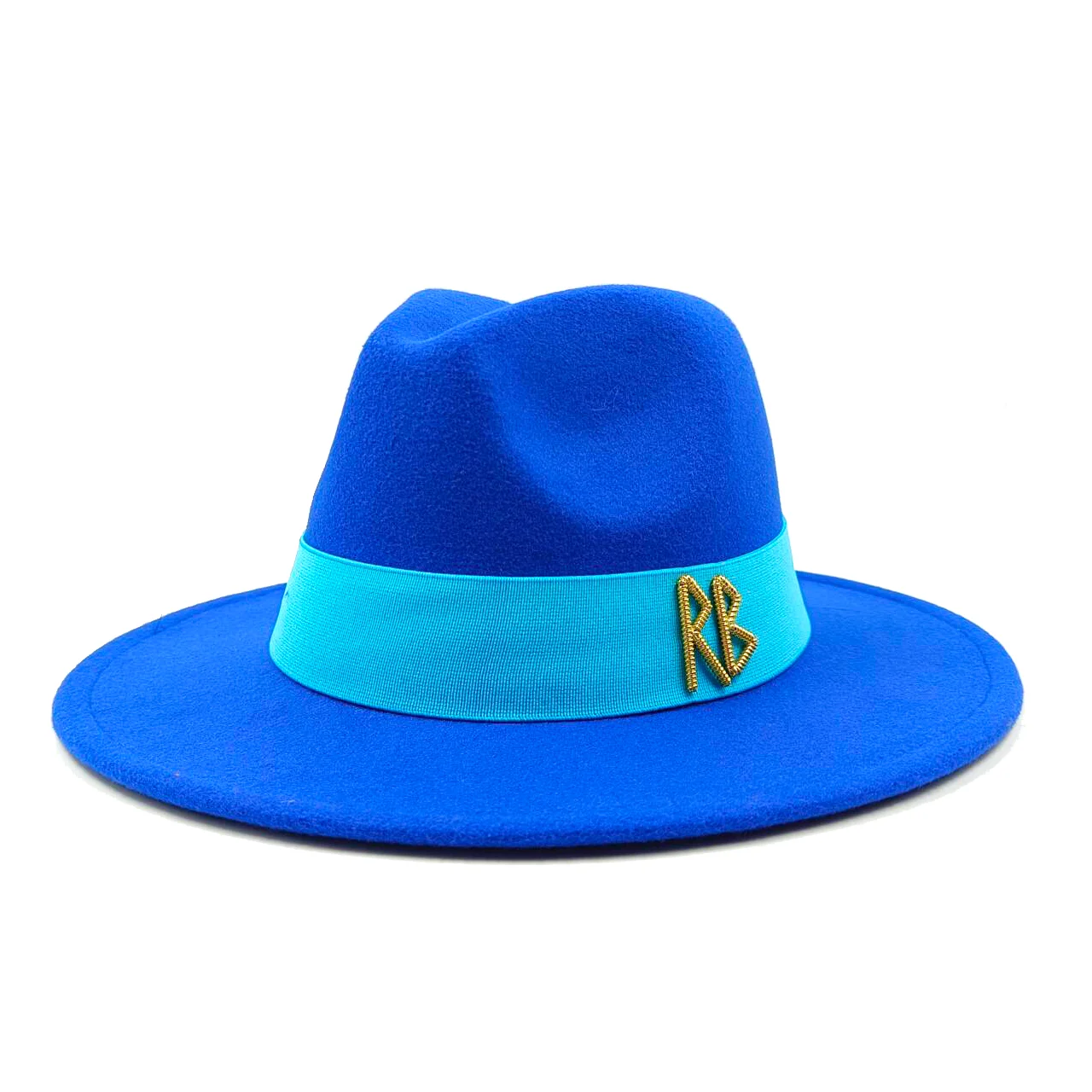 

Royal blue fedora elastic color webbing letter accessories men's and women's jazz hats church hats sombrero mujer