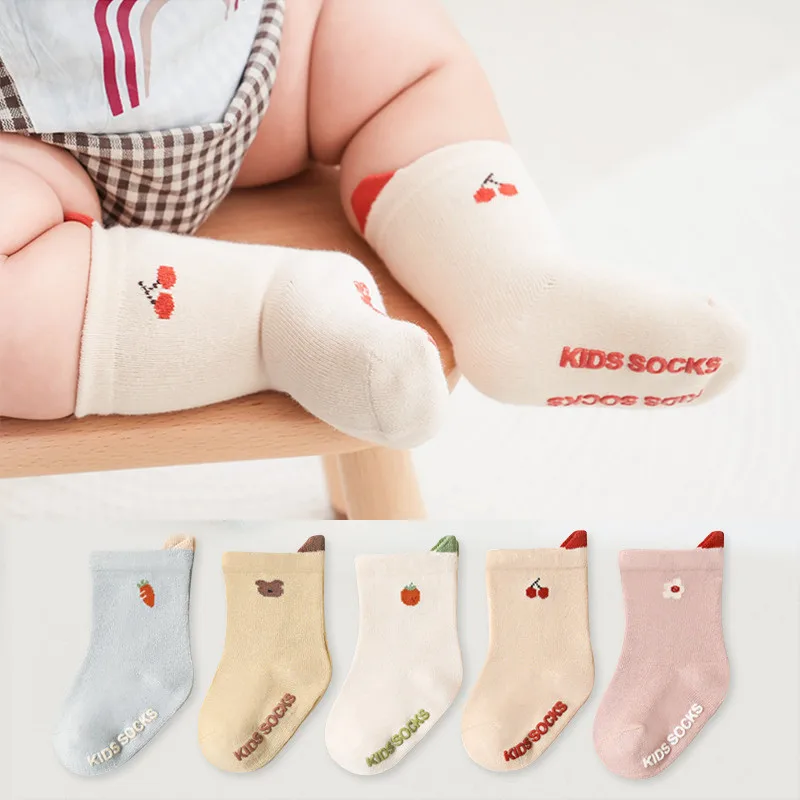 

2023 Spring Summer Baby Socks Children Floor Socks Fruit Combed Cotton Baby Non-Slip Toddler Socks Newborn Cartoon Cotton Socks