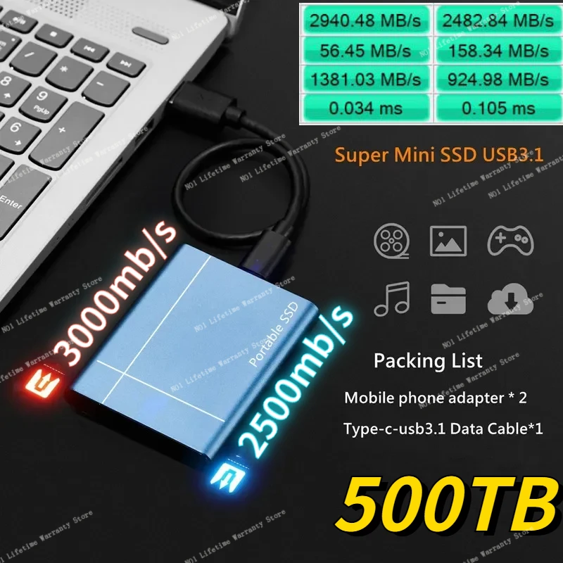 

100% Original 500GB 1TB External Hard Drive Disks USB3.1 Portable 128TB Solid State Drives For PC Laptop Computer Storage Device