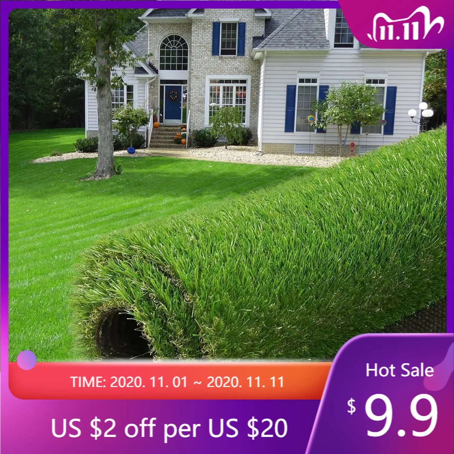 Artificial Turf Grass 4' x 11', 1.38 Inch Realistic Artificial Grass Rug, Fake Grass Mat Thick with Rubber Backing for Pets Dogs