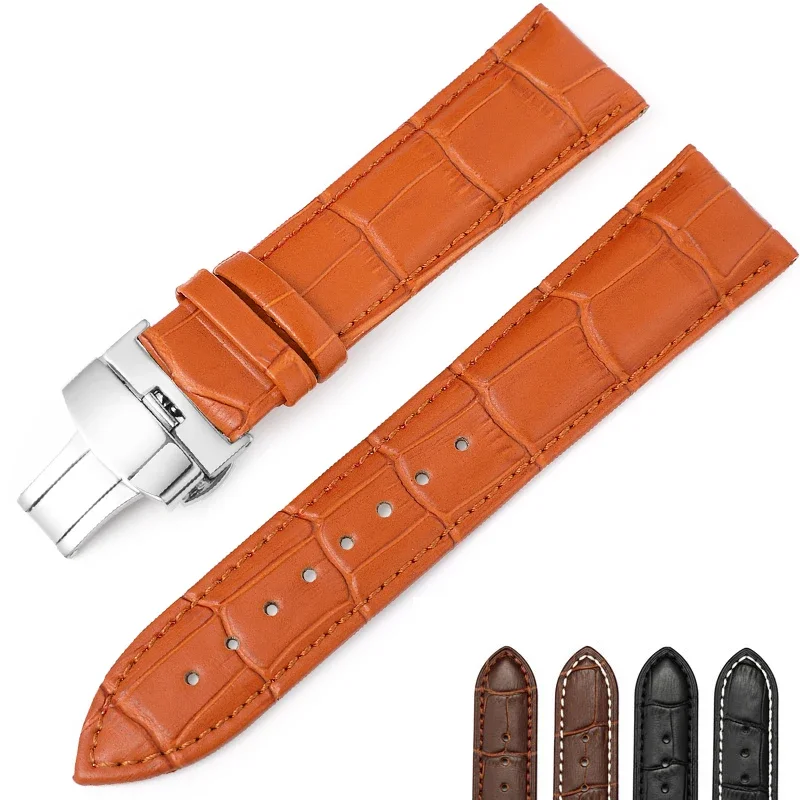 Elegant Leather Strap Watch Band with Butterfly Buckle - Universal Fit Wristband Accessory
