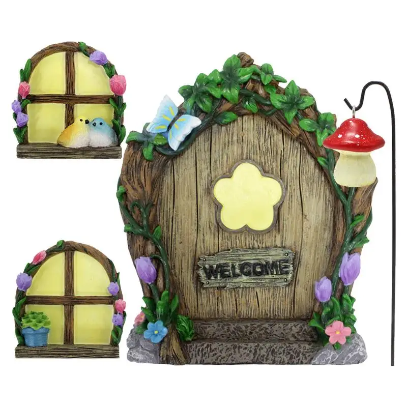 

Garden Door Decor Luminous Window Figurines Resin Statues Outdoor Tree Decorations With Artificial Vines For Garden Balcony