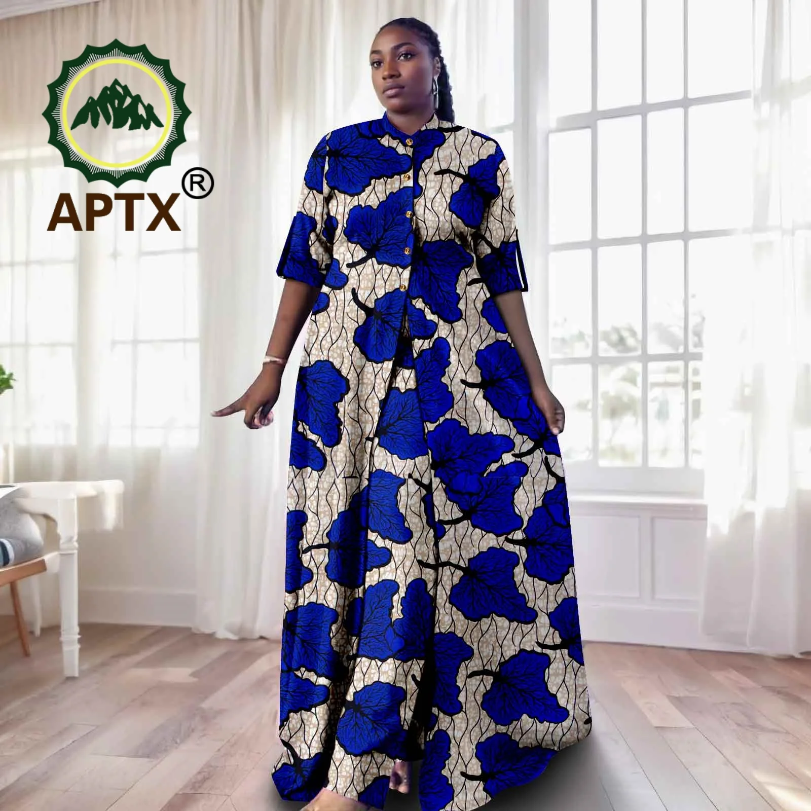 African Outfit for Women Ankara Print Floort Length Dress and Short